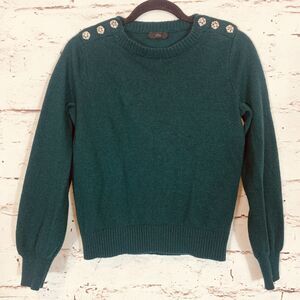 J. Crew Lambs Wool Blend Jewel Shoulder Sweater Emerald Green Women’s Small